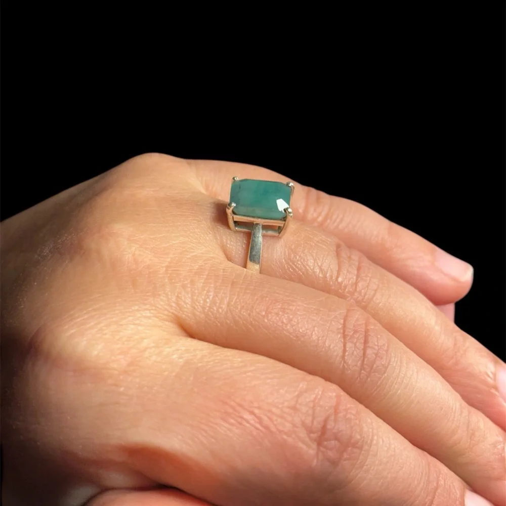 Pre-Owned 3.5ct Natural Emerald Ring 925 Sterling Silver Size 8